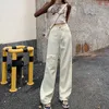 Kvinnor Jeans 2023 Spring Autumn Apricot Loose Wide Leg Jean Cargo Pants Women Casual kvinnliga denimbyxor