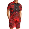 Men's Tracksuits Polynesian Tribal Pohnpei Totem Tattoo Prints 2Piece Casual Lapel Red Black Short Sleeve Quick-Dry Shorts Tracksuit