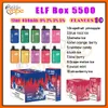 Original Elf Box 5500 Puff Disposable Vape Pen 0% 2% 3% 5% Nivå 1,2Hm Mesh Coil 12 ML Förfylld 650mAh Uppladdningsbart batteri 10 färger Flavors E Cigarett Puffs 5K i lager