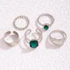 Cluster Rings HuaTang Artificial Emerald Inlaid Love Wide Face Ring Set Simple And Versatile Five Piece Set23882