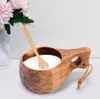 Tasses en bois thé tasse à café Portable extérieur bois naturel boire lait tasse avec poignée décor à la maison verres Kuksa Kasa tasse à thé