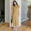 Casual Dresses Chic Summer Dress for Women 2023 Turn-Down Collar Sweet Double Breasted Vestidos Femenino Puff-Sleeve Korean Dropship