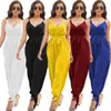 Damen-Overalls mit weitem Bein, hoher Taille, elegantem, tiefem V-Ausschnitt, Kreuzkragen, plissiertem, rückenfreiem, ärmellosem, langem Wischoverall HISIMPLE