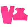 Yoga Outfits Women Fluorescent Gym Tracksuit Solid T-shirt Legging Running Workout Clothes Jogging Back Zipper Fitness Set Sports