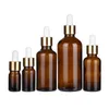 5-100ml Damlalı Şişe Amber Cam Altın Kapak Sıvı Reaktif Pipet Şişesi Göz Damlağı Konteyner Cam Parfüm PHBQA