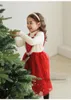 Noel çocukları parti elbiseleri çocuklar püskül aşk kalp askı elbisesi Noel çocuklar kırmızı dantel tül prenses kıyafetleri z5587
