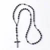 Pendant Necklaces Cross Religious Jewelry Catholic Christ Rosary Necklace Matte Black Onyx Beaded With Hematite