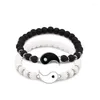 Strang Fashion Taiji Armband für Frauen Schwarz Weiß Stein Paar Schmuck Freundschaft Glücksperle Kinder Familie Geschenk