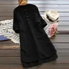 Dresses ZANZEA Women Vintage Long Sleeve Solid Mini Dress 2022 Autumn Cotton Linen Shirt Vestido Casual Long Top Blusas Robe Femininas