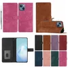 Vintage Skin Feel Leather Plånbok Fall för iPhone 14 Plus 13 Pro Max 12 Mini 11 XS XR X 8 7 6 Hand Feeling Credit ID Card Slot Holder Flip Cover Retro Ancient Phone Pouch