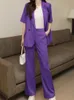 Damespakken Blazers Dames Summer Fashion Koreaans blazer broekpak Purple Elegant Jacketpants 2 -delige set vrouwelijke formele zakelijke broeken pak 230426