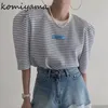 Damen T-Shirt Komiyama Summer Puff Short Sleeve Y2k Kleidung Fresh Hit Color Stripe Tops Damen Loose O Neck T Shirt Fashion Casual Tees 230426