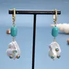 Boucles d'oreilles pendantes pour femmes, culture d'eau douce naturelle, perle Keshi blanche, turquoise bleue, crochet pavé CZ