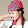 ワイドブリムハット女性エスニックヴィンテージ中国スタイルの花バンダナプリントハットファッションインドヒジャーブビーニーラップキャップヘッドウェア
