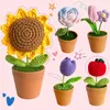 Dekorativa blommor solrosor virka kreativ handgjorda vävda bukent färdig stickad växt för rum skrivbordsdekor födelsedagspresent