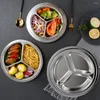 Plates 2pcs 24x24x3cm Stainless Steel Round Serving Tray Divided Dinner Home Dinnerware Canteens Lunch Dishes Container