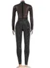 Damen Jumpsuits Strampler Beyprern Sparkle Mock Neck Schwarze Strass Mesh Jumpsuits New Chic Sheer Mesh Back Zipper Pailletten Strampler Nachtclub Outfits J230424