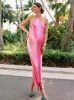 Dresses Sexy Tassel Dress Women Party Fringe Pink Y2K Long Backless Bodycon Female Dresses 2022 Summer Cut Out Sleeveless Lady Vestidos