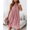 Ethnic Clothing Sleeveless Halter Chiffon Pleated Dress Women Sexy Fashion Casual Mini Dress Solid Color Loose 230425