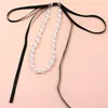 Chains Black Rope Necklace Women Artificial Pearl Necklaces Woman Tassel Sweet Choker Chain Jewelry Adjustable Trendy Metal Halskette