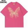 Męskie koszulki Hip Hop Tshirt Zagima Men Men Streetwear Dark Style Butterfly T-shirt Czarny HARAJUKU Summ