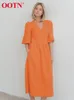 Casual Dresses Ootn Casual Elegant Wrap Robe Vneck Puff Sleeve Po Up Summer Dresses For Women 100% Cotton Comfort Holiday Aline Midi Dress 230425