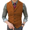 Men's Vests Suit Vest Fitted Herringbone Pattern Single Breasted Casual Groom's Business