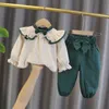 Clothing Sets Baby Girls Clothes Sets 2021 Spring Bowknot Blouses Tops Bloomers Pants Sets for Children Clothes Suit Baby Kids Swe AA230426