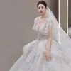 Élégant perlé une ligne robes de mariée sirène robes de mariée avec des cristaux de dentelle de train détachable Applique Ivoire Satin robe de mariée plage Vestidos De Novia 2023