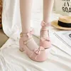 Sukienka buty lolita dziewczyny Mary Janes Bowknot Princess Ruffles Japan Sweet Bride Wedding Party Pumps Cosplay Pink plus size 34-48