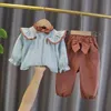 Clothing Sets Baby Girls Clothes Sets 2021 Spring Bowknot Blouses Tops Bloomers Pants Sets for Children Clothes Suit Baby Kids Swe AA230426