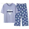 Abbigliamento da donna Sleep Summer Knitted Cotton Carunone Pigiamas Set Women Soljamas Sleep abbigliamento da notte Pijama Jer Jer Plus size Calfleg Pants Homewear