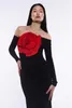 Casual Dresses Style Women Long Sleeve Sexy Red Florals Off The Shoulder Bodycon Maxi Dress Fashion Elegant Evening Party