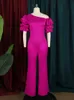 Jumpsuits voor dames rompers elegante jumpsuit voor dames glanzende puff mouwen wide been zomer fuchsia geschikt voor feesten en avondberoemdheden 230425