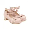 Dress Shoes Lolita Girls Mary Janes Bowknot Princess Ruffles Japan Sweet Bride Wedding Party Pumps Cosplay Pink Plus Size 34-48