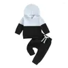 Giyim Setleri Toddler Boy Boy Sonbahar Kış Kıyafetleri Renk Bloğu 2 Parça Set Sweet Tweatersit Sevimli Uzun Kollu Hoodie Kazak Jogger Pantolon