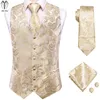 Herenvesten Hitie Luxe Silk Paisley Mens Vest Hanky ​​manchetknopen Zet hetzelfde patroon 8 kleuren Waastcoat Jacket voor bruiloft Business Band Groups 230425