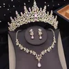 Colares frisados Princesa Rainha Nupcial Coroa Conjuntos de joias de casamento com tiara Flor Gargantilha Colar Brincos Conjunto Acessórios de fantasia de noiva 231124