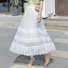 Dresses Beiyingni 2020 Summer Lace Patchwork Casual High Waist Midi Tulle Skirt Woman Vintage Charming Long Tutu Skirt Ladies White Pink