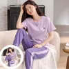 Indumenti da notte da donna Primavera Estate Maniche corte Elegante Pigiama da donna Set Astratto Sexy Bla Indumenti da notte Plaid Sleepwear Lounge Homewear Fashion