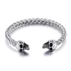 Silver i rostfritt stål manschett Bangle Biker Skull Head End Open Armband Knut kedja för män Xmas -gåvor