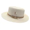 Wide Brim Hats 2023 New Metal R Letter Buckle Straw Hat Leisure Summer Sunscreen Hat Women's Fashionable Beach Hat Vintage Hat Church HatsSun block HKD230625