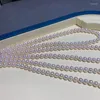 Chains Fashion Long Necklace Round 7-7.5mm Natural Seawater Akoya White Pearls Necklaces For Women Fine Jewelry Gifts