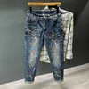 Męskie dżinsy jeansowe dżinsy vintage mężczyźni krawatowe moda High Streetwear Punkty farb Graffiti Hip Hop