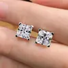 Stud Earrings Vintage 925 Sterling Silver Princess-cut Simulated Diamond White Gold Ear Studs Fine Jewelry