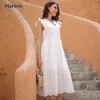 Casual Dresses Marwin Long Simple Casual Solid Hollow Out Pure Cotton Holiday Style High midja Fashion Midcalf Summer Dresses Vestidos 230425