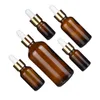 5-100ml Damlalı Şişe Amber Cam Altın Kapak Sıvı Reaktif Pipet Şişesi Göz Damlağı Konteyner Cam Parfüm PHBQA