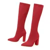 Platform Boots Women 10.5cm High Heels Stretch Knee Sock Boots Lady Stripper Winter Snow Boots Block Heels Knitted Booties Shoes