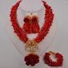 Necklace Earrings Set Orange Nigerian Coral Beads African Jewelry Bridal Costume