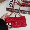 Luxury Designer Chain iPhone Cases for Apple iPhone11 12 13 14 15 Pro Max Sync lychee Top workmanship Wallet Mobile Cover Women Grip Crossbody Festive